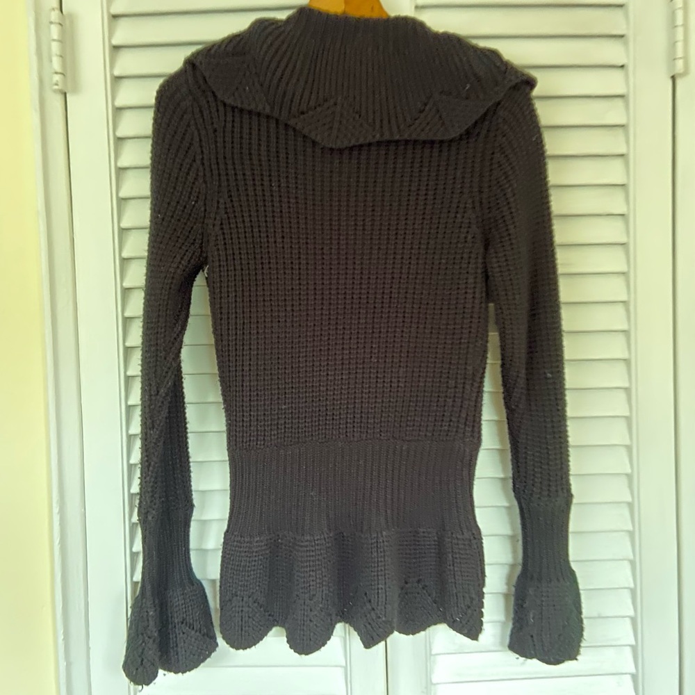 {BCBG Max Azria} Retro Wavy Butterfly Black Tie Front Cardigan - Large - Picture 3 of 5